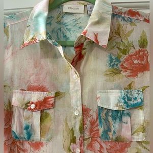 Chico’s Sheer Cotton Floral Print Shirt
